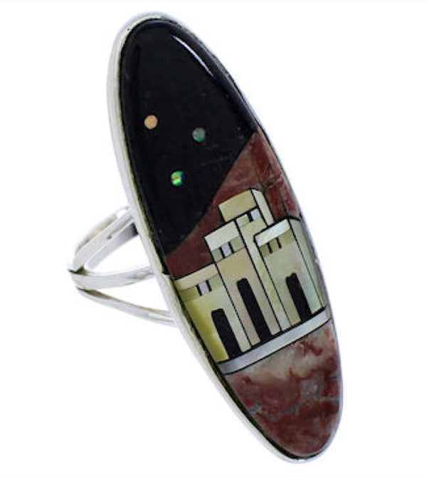 Native American Design Multicolor Silver Ring Size 6-3/4 UX36577